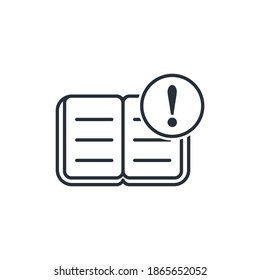 Book with an exclamation mark. Note. Collection of changes, new rules and instructions. Vector linear icon isolated on white background.