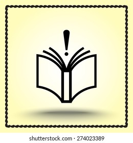 Book with exclamation mark sign icon, vector illustration. Flat design style 
