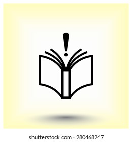 Book with exclamation mark sign icon, vector illustration. Flat design style 