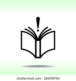 Book with exclamation mark sign icon, vector illustration. Flat design style 