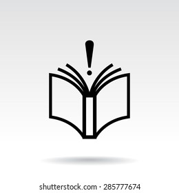 Book with exclamation mark sign icon, vector illustration. Flat design style 