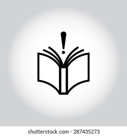 Book with exclamation mark sign icon, vector illustration. Flat design style 