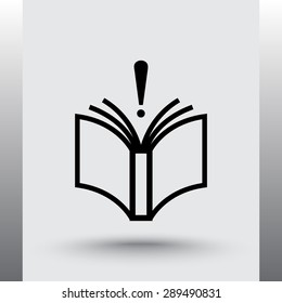 Book with exclamation mark sign icon, vector illustration. Flat design style 