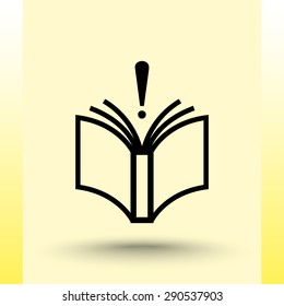 Book with exclamation mark sign icon, vector illustration. Flat design style 