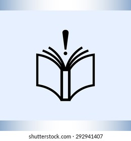 Book with exclamation mark sign icon, vector illustration. Flat design style 