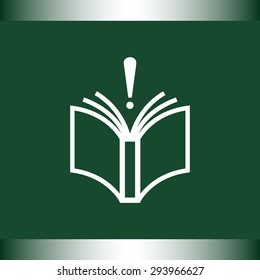 Book with exclamation mark sign icon, vector illustration. Flat design style 