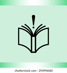 Book with exclamation mark sign icon, vector illustration. Flat design style 