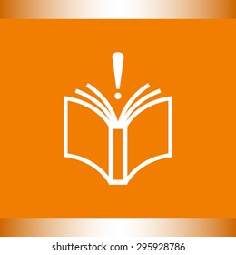 Book with exclamation mark sign icon, vector illustration. Flat design style 