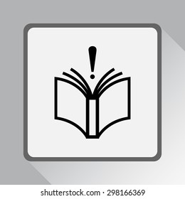 Book with exclamation mark sign icon, vector illustration. Flat design style 
