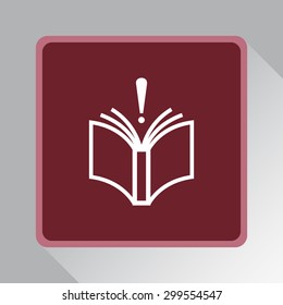 Book with exclamation mark sign icon, vector illustration. Flat design style 