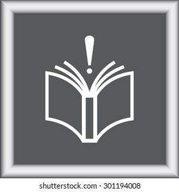 Book with exclamation mark sign icon, vector illustration. Flat design style 