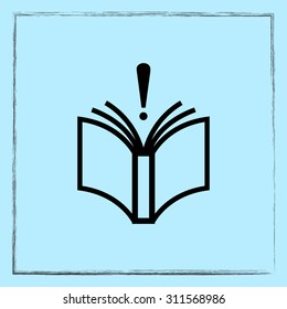 Book with exclamation mark sign icon, vector illustration. Flat design style 