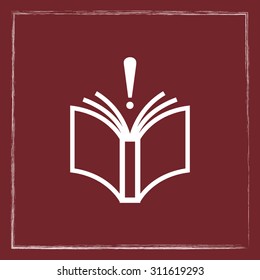 Book with exclamation mark sign icon, vector illustration. Flat design style 