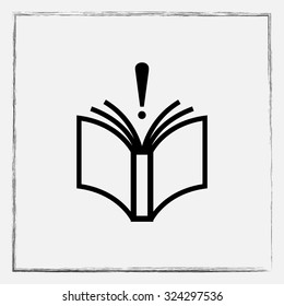 Book with exclamation mark sign icon, vector illustration. Flat design style 