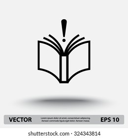 Book with exclamation mark sign icon, vector illustration. Flat design style 