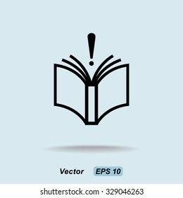 Book with exclamation mark sign icon, vector illustration. Flat design style 