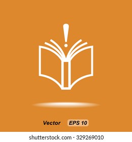 Book with exclamation mark sign icon, vector illustration. Flat design style 
