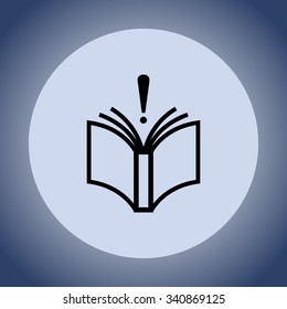 Book with exclamation mark sign icon, vector illustration. Flat design style 