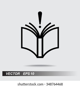 Book with exclamation mark sign icon, vector illustration. Flat design style 