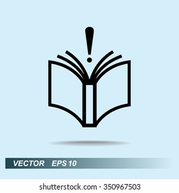 Book with exclamation mark sign icon, vector illustration. Flat design style 