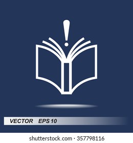 Book with exclamation mark sign icon, vector illustration. Flat design style 