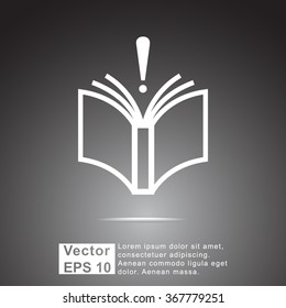 Book with exclamation mark sign icon, vector illustration. Flat design style 