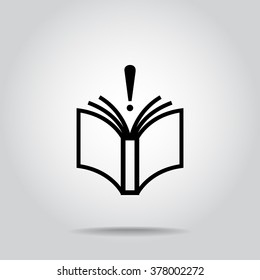 Book with exclamation mark sign icon, vector illustration. Flat design style 