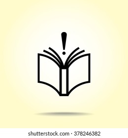 Book with exclamation mark sign icon, vector illustration. Flat design style 