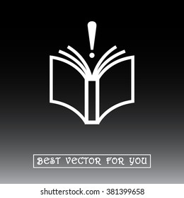 Book with exclamation mark sign icon, vector illustration. Flat design style 