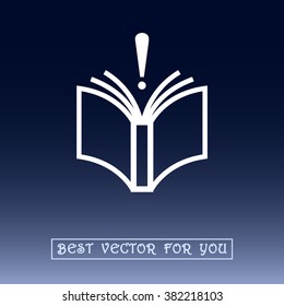Book with exclamation mark sign icon, vector illustration. Flat design style 
