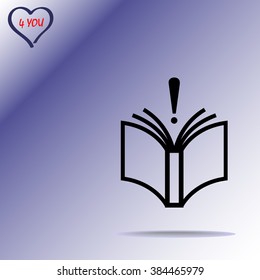 Book with exclamation mark sign icon, vector illustration. Flat design style 