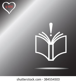 Book with exclamation mark sign icon, vector illustration. Flat design style 