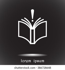 Book with exclamation mark sign icon, vector illustration. Flat design style 
