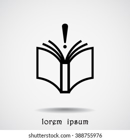 Book with exclamation mark sign icon, vector illustration. Flat design style 