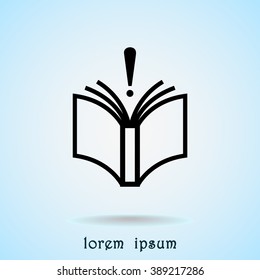 Book with exclamation mark sign icon, vector illustration. Flat design style 