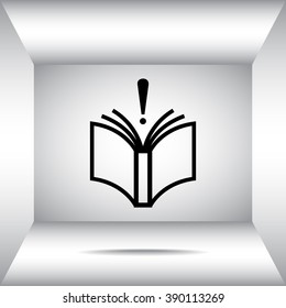 Book with exclamation mark sign icon, vector illustration. Flat design style 