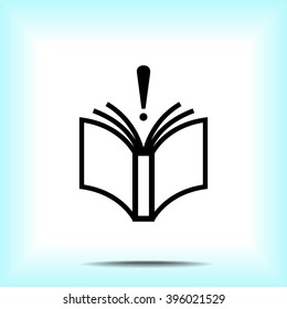 Book with exclamation mark sign icon, vector illustration. Flat design style 