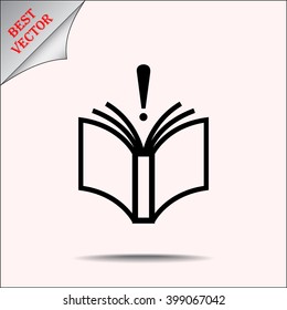 Book with exclamation mark sign icon, vector illustration. Flat design style 