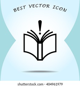 Book with exclamation mark sign icon, vector illustration. Flat design style 