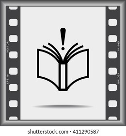 Book with exclamation mark sign icon, vector illustration. Flat design style 