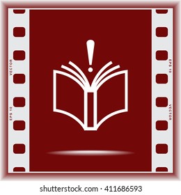Book with exclamation mark sign icon, vector illustration. Flat design style 