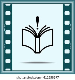 Book with exclamation mark sign icon, vector illustration. Flat design style 