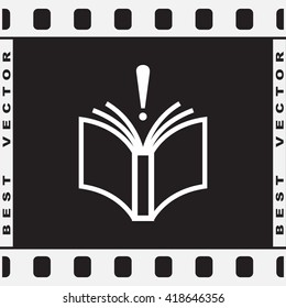 Book with exclamation mark sign icon, vector illustration. Flat design style 