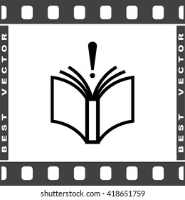 Book with exclamation mark sign icon, vector illustration. Flat design style 