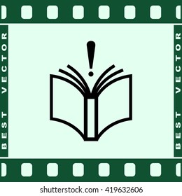 Book with exclamation mark sign icon, vector illustration. Flat design style 