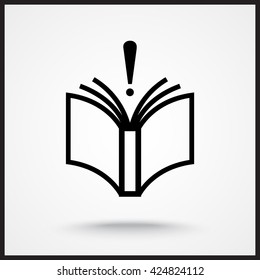 Book with exclamation mark sign icon, vector illustration. Flat design style 