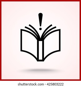 Book with exclamation mark sign icon, vector illustration. Flat design style 