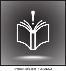 Book with exclamation mark sign icon, vector illustration. Flat design style 