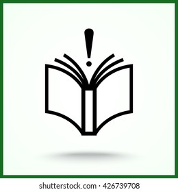 Book with exclamation mark sign icon, vector illustration. Flat design style 