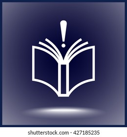 Book with exclamation mark sign icon, vector illustration. Flat design style 